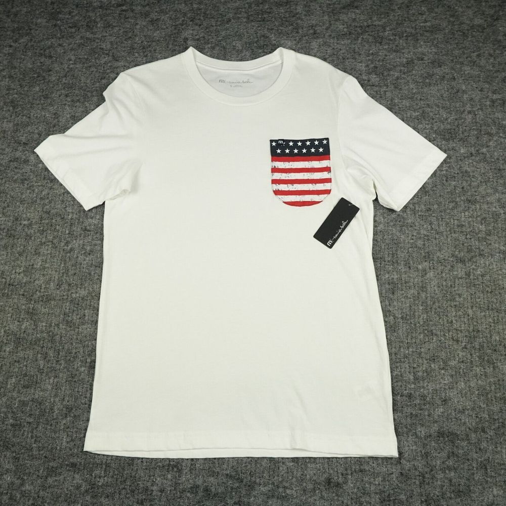 Travis Mathew T-Shirt Mens Small White American Flag Pocket Golf Preppy Casual